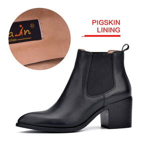 Donna-in 2019 new style genuine leather ankle boots pointed toe thick heel chelsea boots calf leather women boots ladies shoes