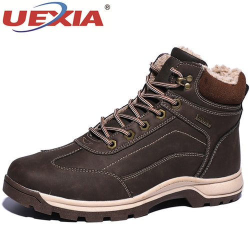 UEXIA Outdoor Shoes Men Winter Boots High Quality Waterproof Winter Fur Warm Ankle Snow Winter Rubber Boot Men Sneakers Big Size