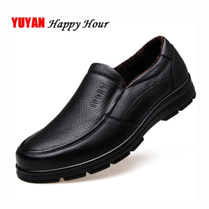 Genuine Leather Shoes Men Winter Shoes Brand Footwear Warm Shoes Plush Mens Casual Shoes Male High Quality Cowhide Loafers KA444