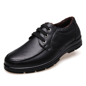 Genuine Leather Shoes Men Winter Shoes Brand Footwear Warm Shoes Plush Mens Casual Shoes Male High Quality Cowhide Loafers KA444