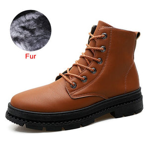 DEKABR Ankle Boots Men Leather Winter Boots Waterproof Fashion Motorcycle Boots Classic Britain Style Male Work Safty Shoes