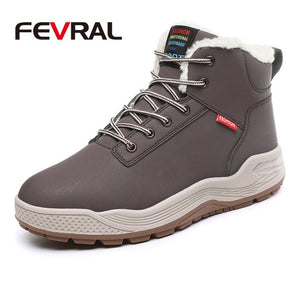 FEVRAL Warm Short Plush Men's Winter Casual Shoes Thick Bottom Waterproof Ankle Boots Men Soft Comfortable Classic Snow Boots