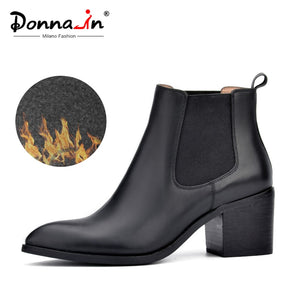 Donna-in 2019 new style genuine leather ankle boots pointed toe thick heel chelsea boots calf leather women boots ladies shoes