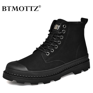 Warm Winter Men Boots Genuine Leather Ankle Boots Men Winter Work Shoes Men Military Army Fur Snow Boots for Men Botas BTMOTTZ