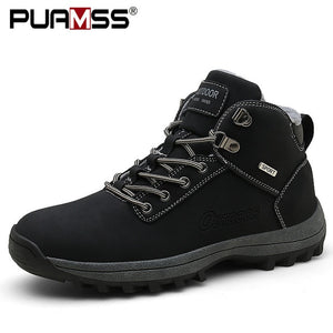 Winter Warm Men Boots Leather Fur Plus Men Snow Boots Waterproof Working Ankle Boots High Top Men Shoes Botas Hombre