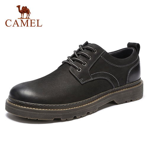CAMEL Men's Shoes Autumn Casual Low-cut Workwear Scrub Genuine Leather Flexible Matte Cowhide Man Footwear Non-slip Male Boots