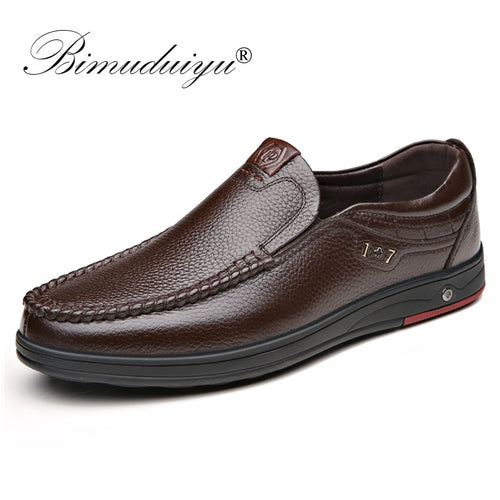 BIMUDUIYU Genuine Leather Men's Casual Shoes Big Size 38-48 Loafer Design Driving Men Flat Footwear Slip On Mens Moccasin Shoes